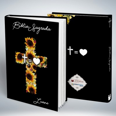 Bíblia Personalizada Cruz Amor Girassol Black